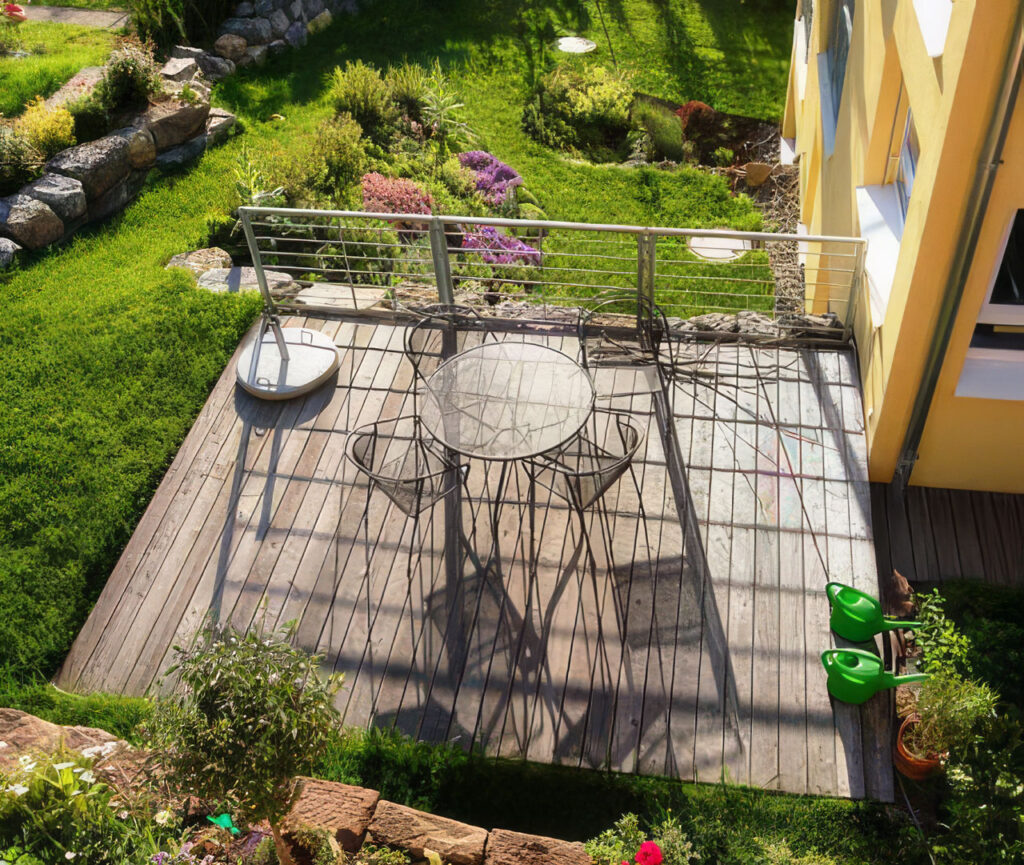 Terrasse und begrünter Außenbereich eines realisierten Wohnprojekts