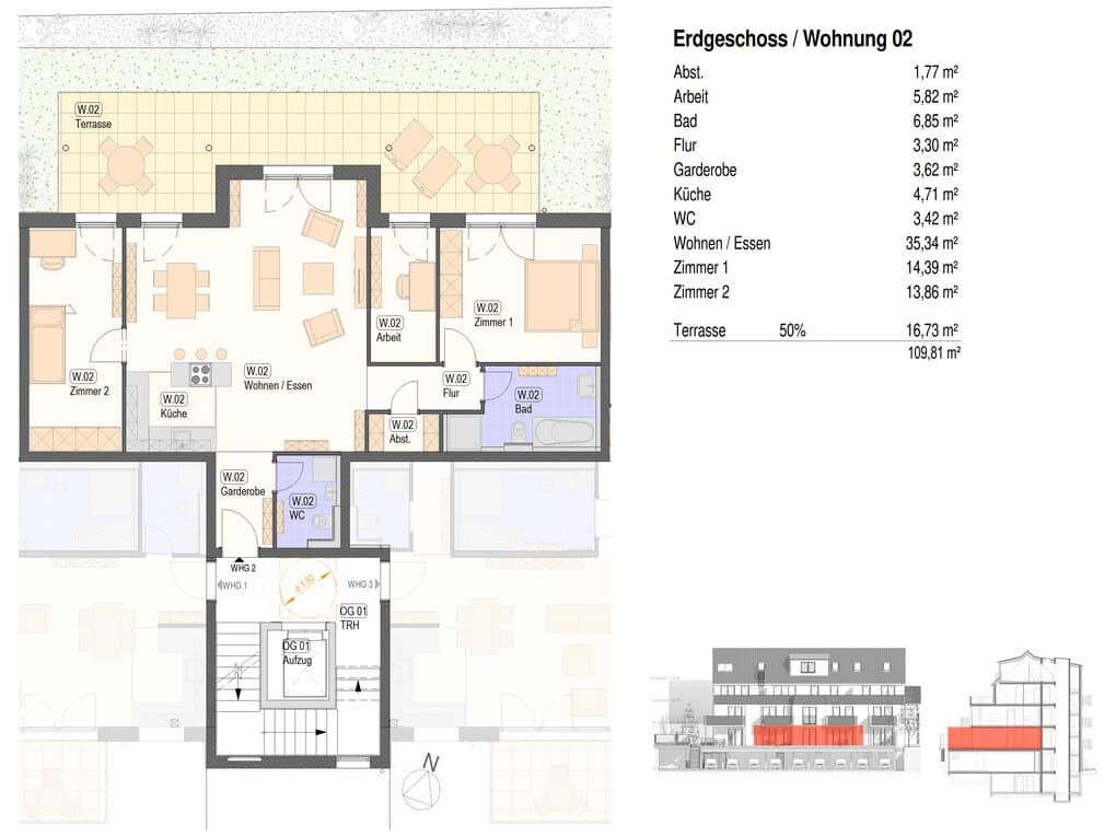Grundriss der Neubauwohnung 02 in der Lange Straße 13 in Nürtingen-Neckarhausen