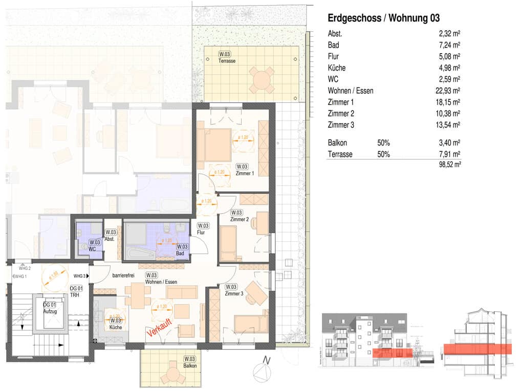 Grundriss der Neubauwohnung 03 in der Lange Straße 13 in Nürtingen-Neckarhausen