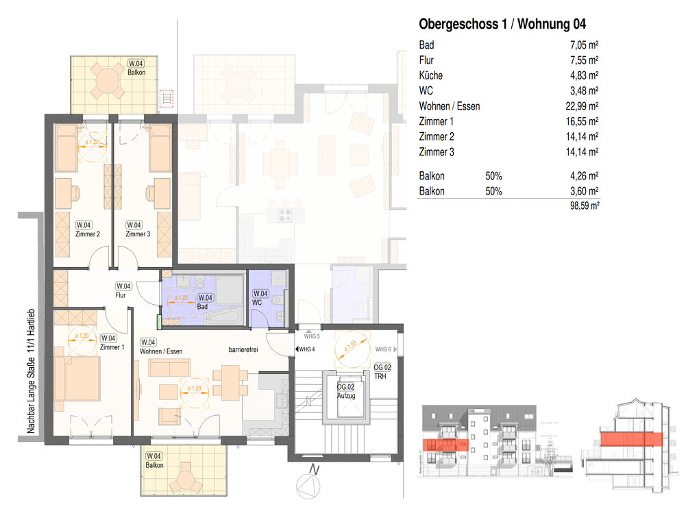 Grundriss der Neubauwohnung 04 in der Lange Straße 13 in Nürtingen-Neckarhausen