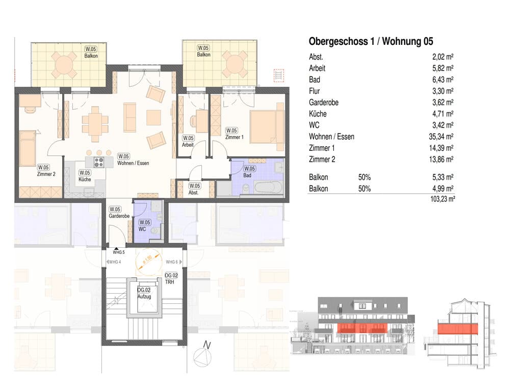 Grundriss der Neubauwohnung 05 in der Lange Straße 13 in Nürtingen-Neckarhausen