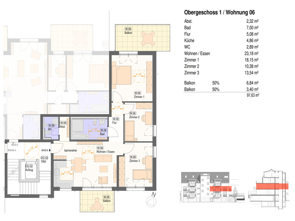 Grundriss der Neubauwohnung 06 in der Lange Straße 13 in Nürtingen-Neckarhausen