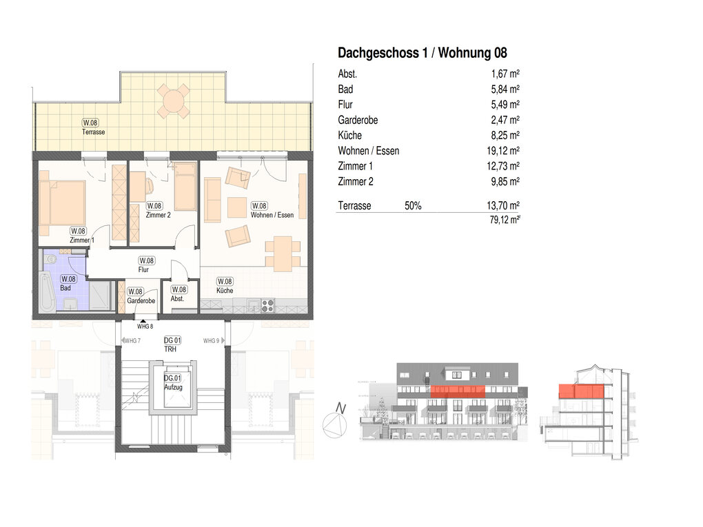 Grundriss der Neubauwohnung 08 in der Lange Straße 13 in Nürtingen-Neckarhausen