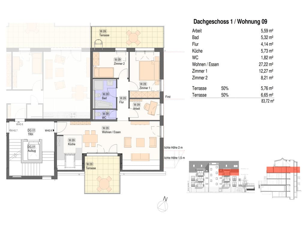 Grundriss der Neubauwohnung 09 in der Lange Straße 13 in Nürtingen-Neckarhausen